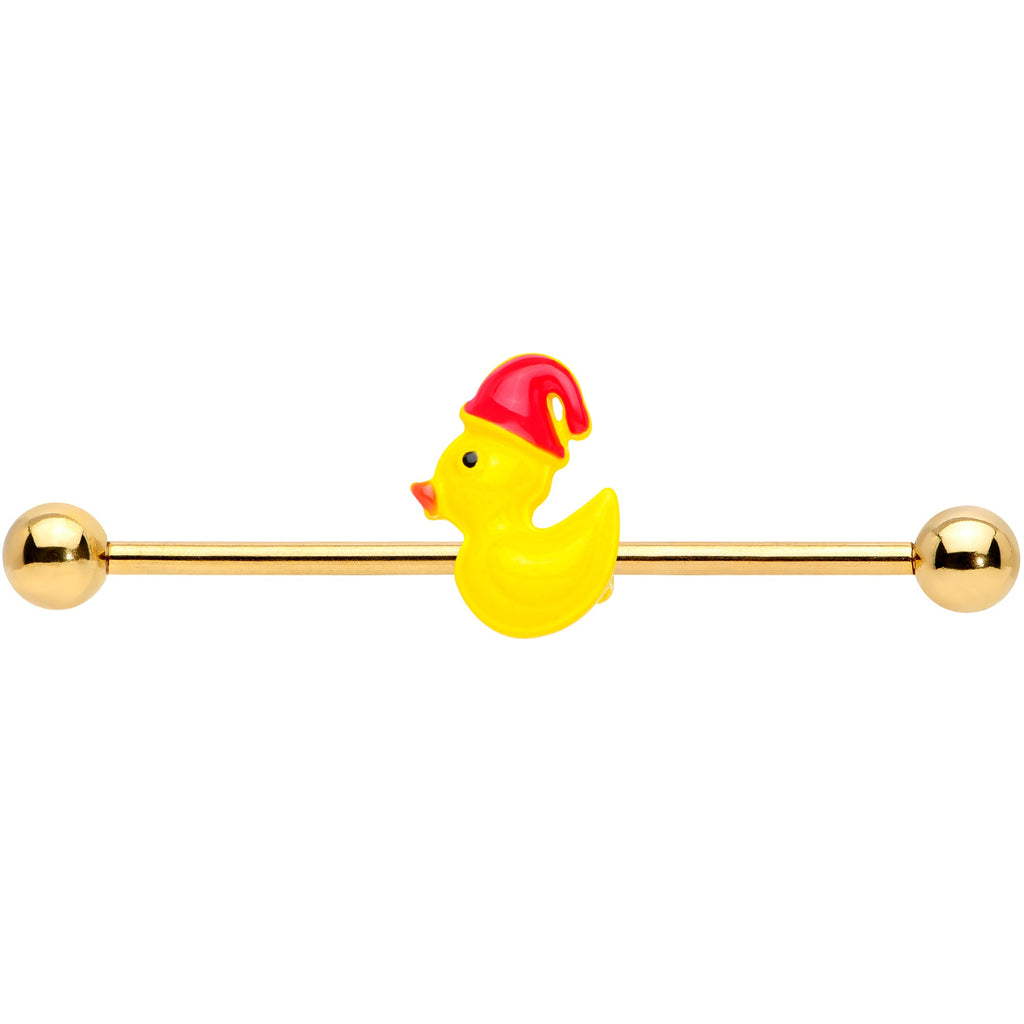 BodyCandy 14G Gold Tone Sleepy Duck Industrial Barbell 38mm — detail close-up