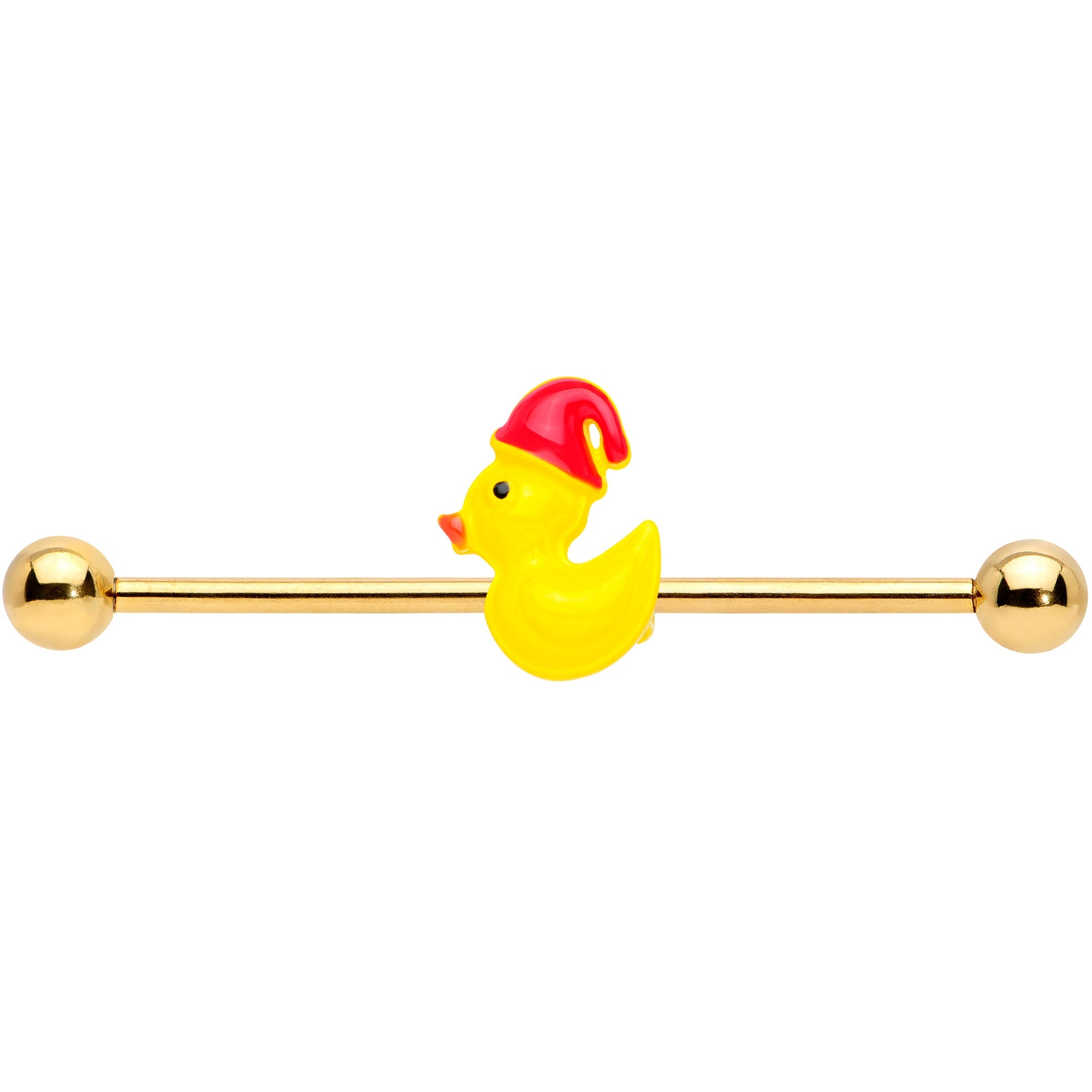 BodyCandy 14G Gold Tone Sleepy Duck Industrial Barbell 38mm — detail close-up