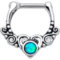 BodyCandy 16G 3/8 Green Synthetic Opal Winged Heart Cartilage Clicker — main product shot