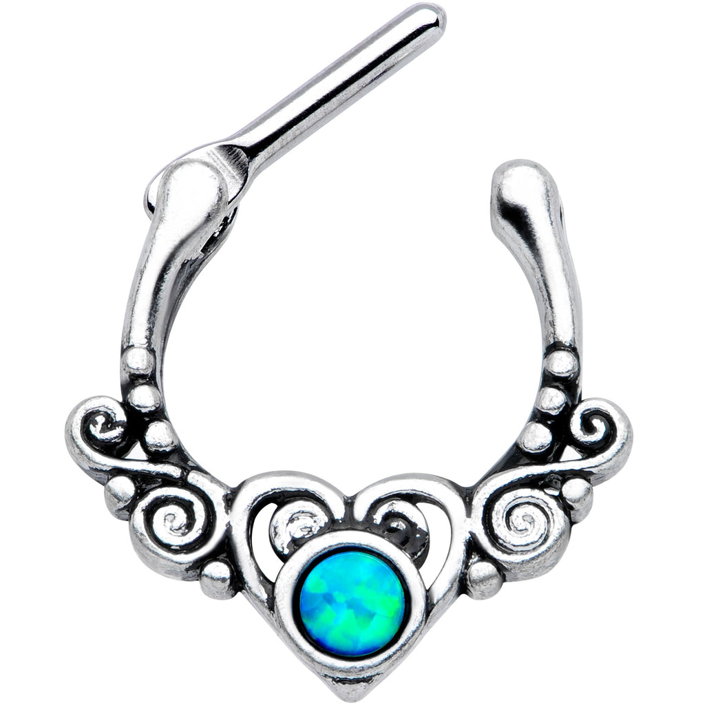 BodyCandy 16G 3/8 Green Synthetic Opal Winged Heart Cartilage Clicker — lifestyle context