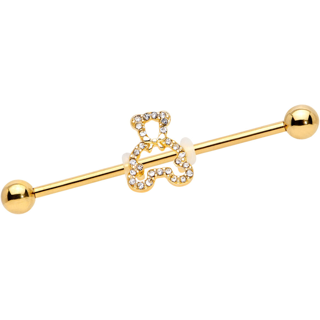 BodyCandy 14G Clear Gem Gold Tone Hollow Bear Industrial Barbell 38mm — main product shot