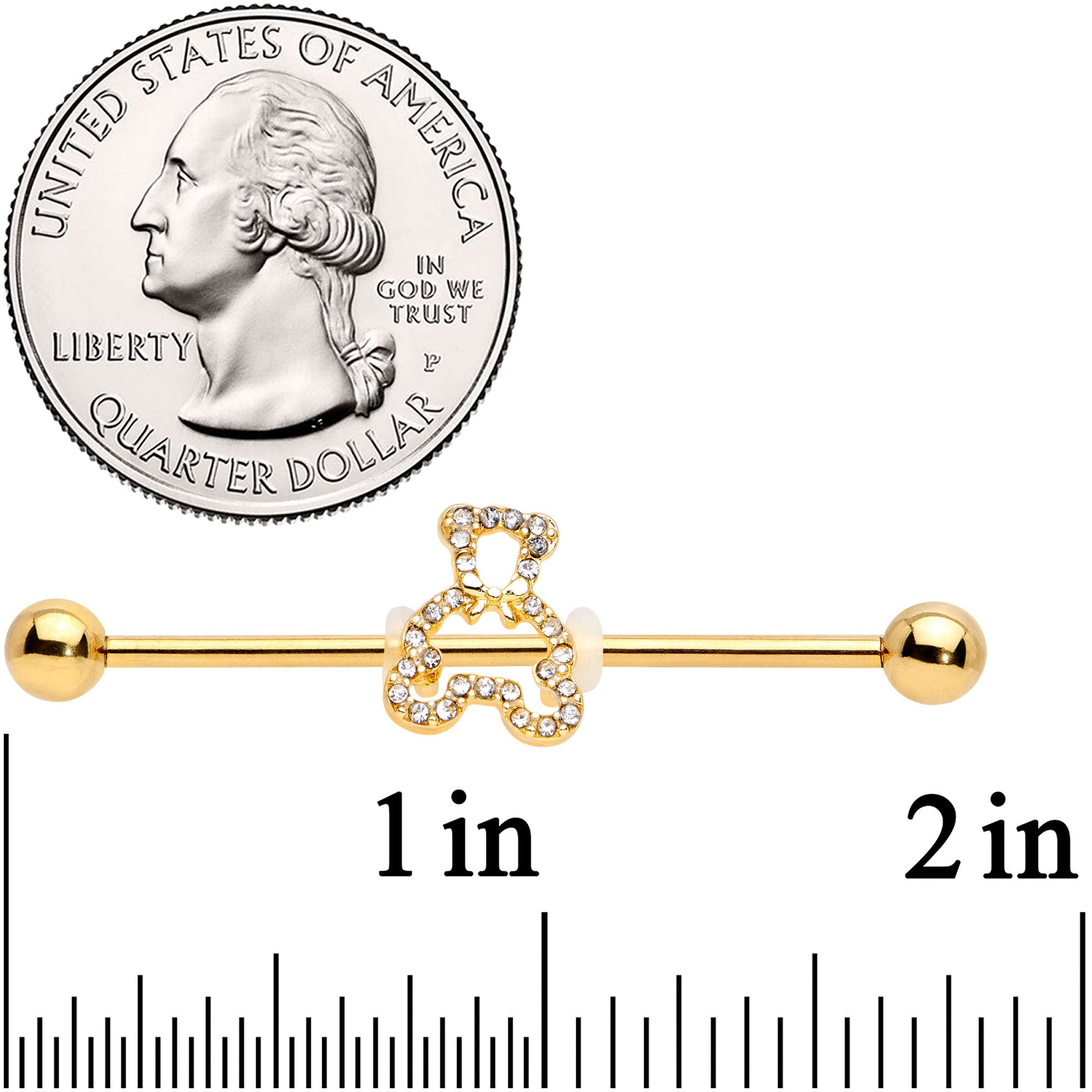 BodyCandy 14G Clear Gem Gold Tone Hollow Bear Industrial Barbell 38mm — lifestyle context