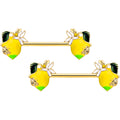 BodyCandy 14G 9/16 Gold Tone Lemon Bee Barbell Nipple Ring Set — main product shot