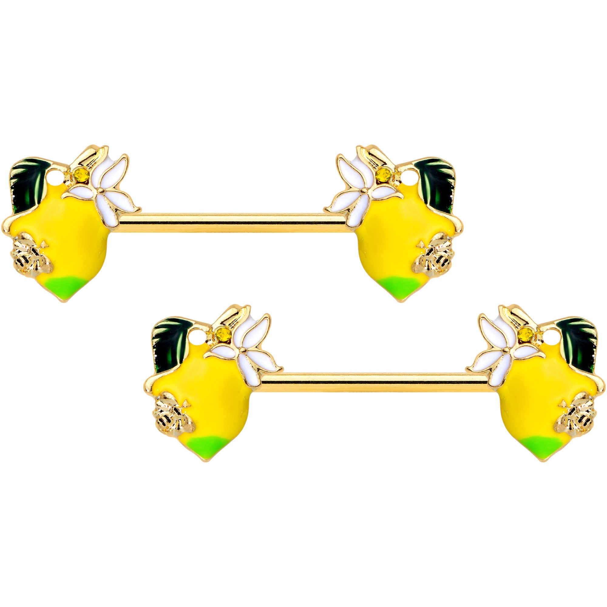 BodyCandy 14G 9/16 Gold Tone Lemon Bee Barbell Nipple Ring Set — main product shot