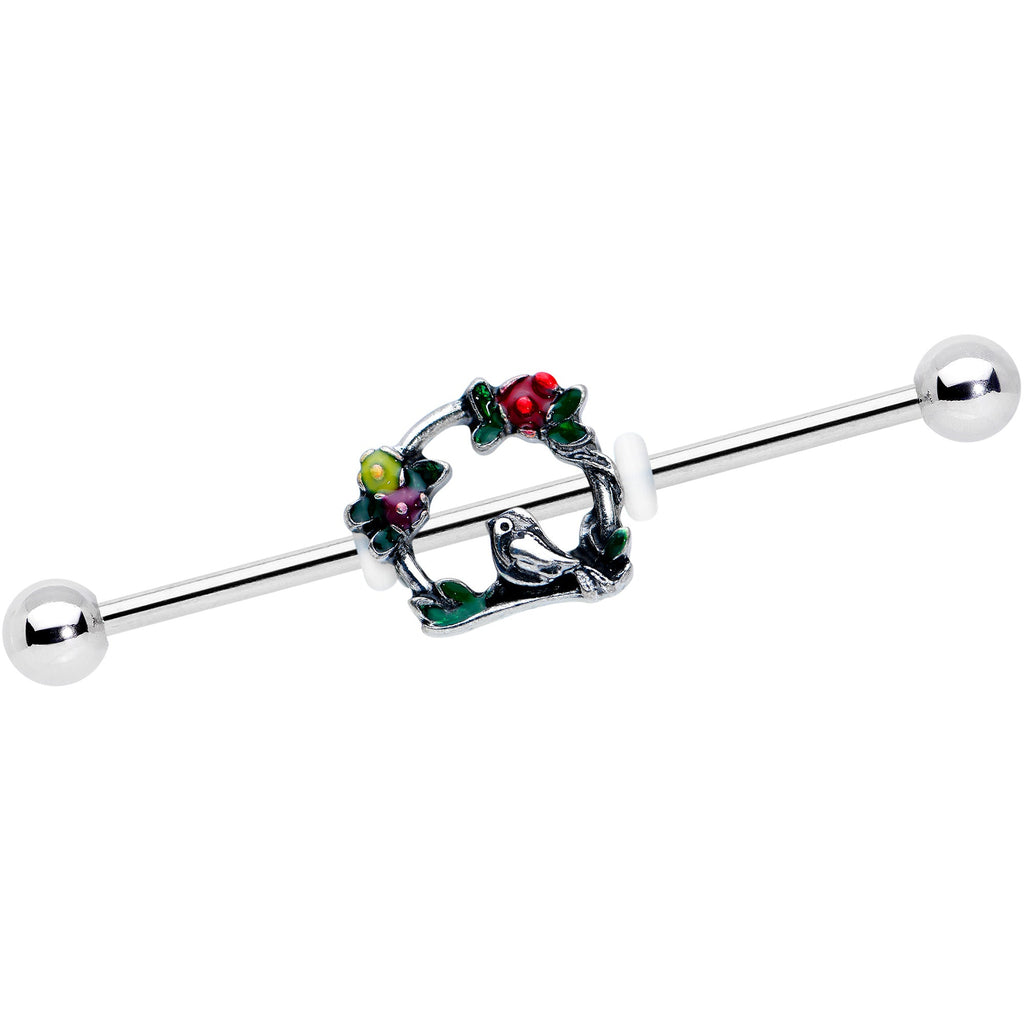 BodyCandy 14G Red Yellow Flower Swing Bird Industrial Barbell 38mm — main product shot