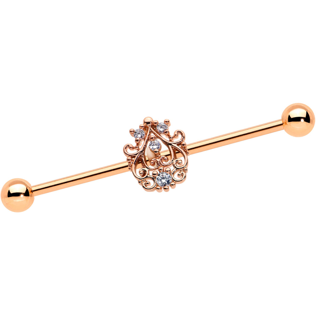BodyCandy 14G Clear CZ Gem Rose Gold Tone Elegant Industrial Barbell 38mm — main product shot