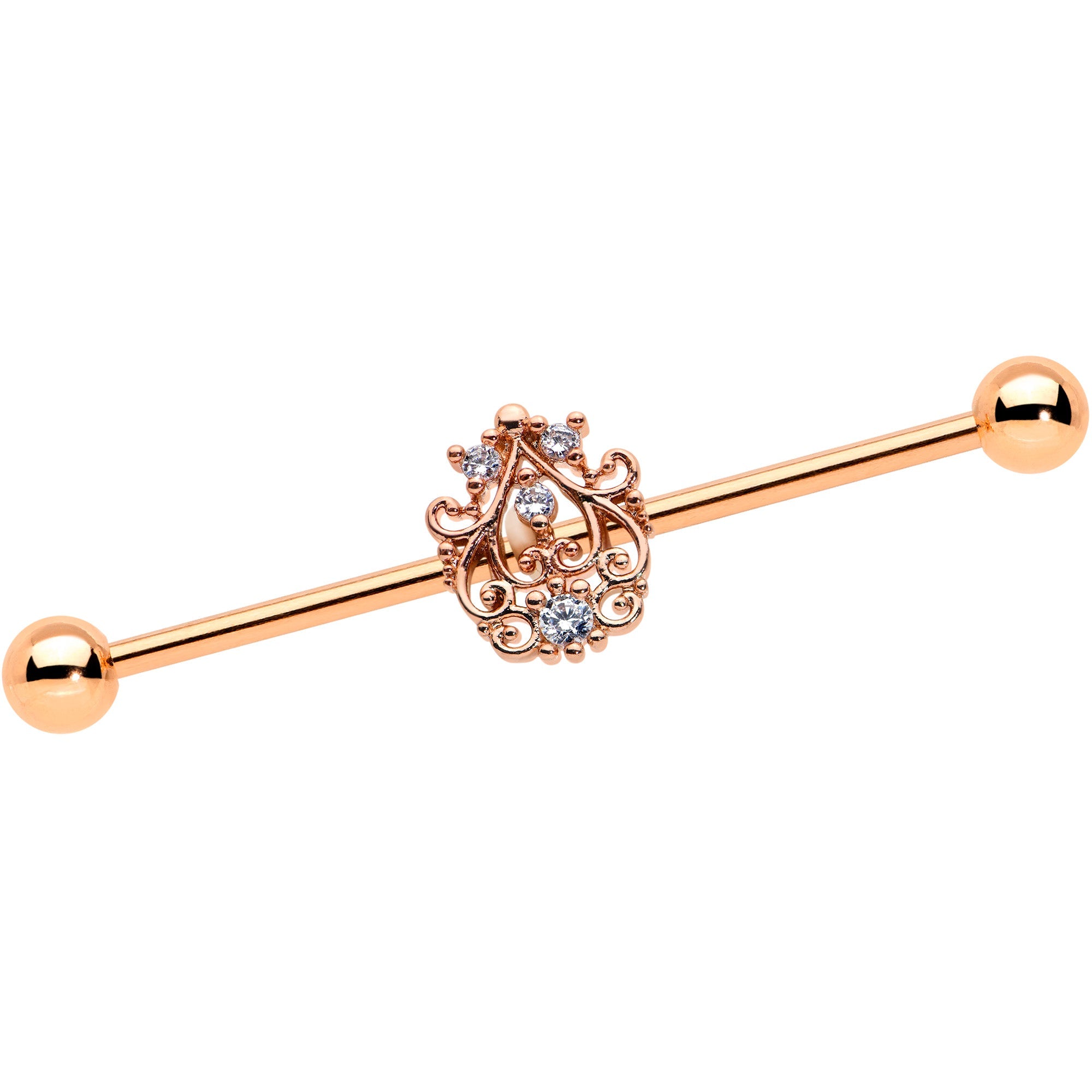 BodyCandy 14G Clear CZ Gem Rose Gold Tone Elegant Industrial Barbell 38mm — main product shot