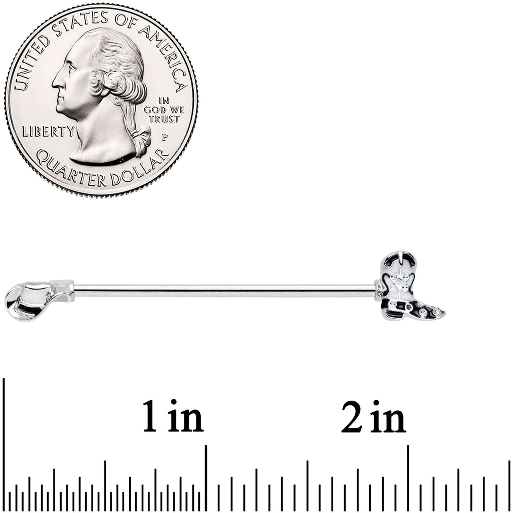 BodyCandy 14G Western Boot Hat Industrial Barbell 38mm — detail close-up