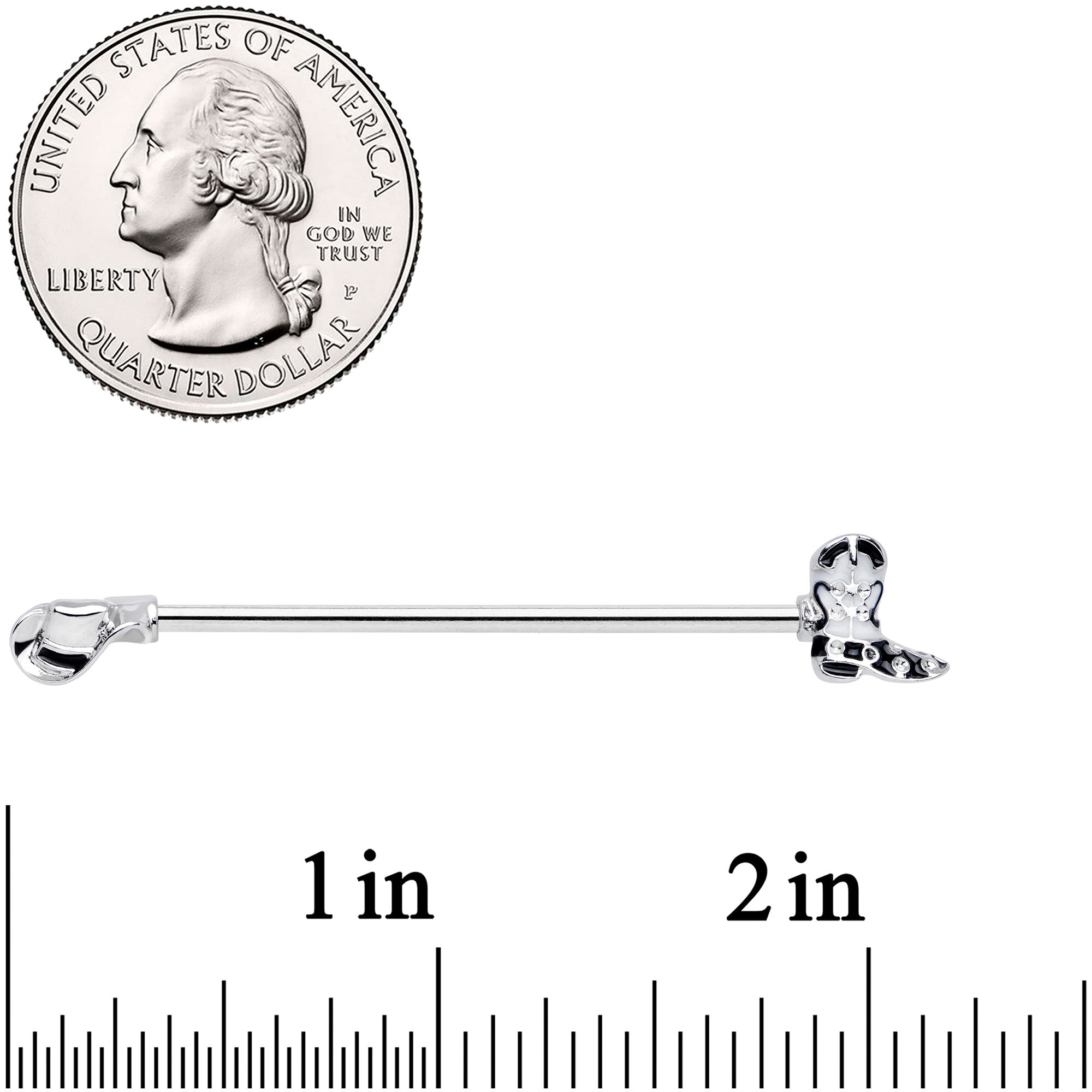 BodyCandy 14G Western Boot Hat Industrial Barbell 38mm — detail close-up