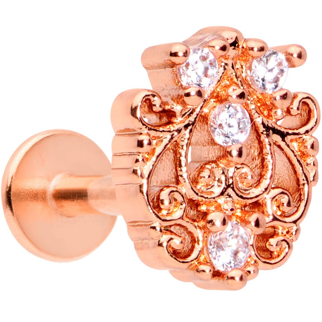 BodyCandy 16G 5/16 Clear CZ Gem Rose Gold Tone Elegant Labret Monroe Tragus — main product shot
