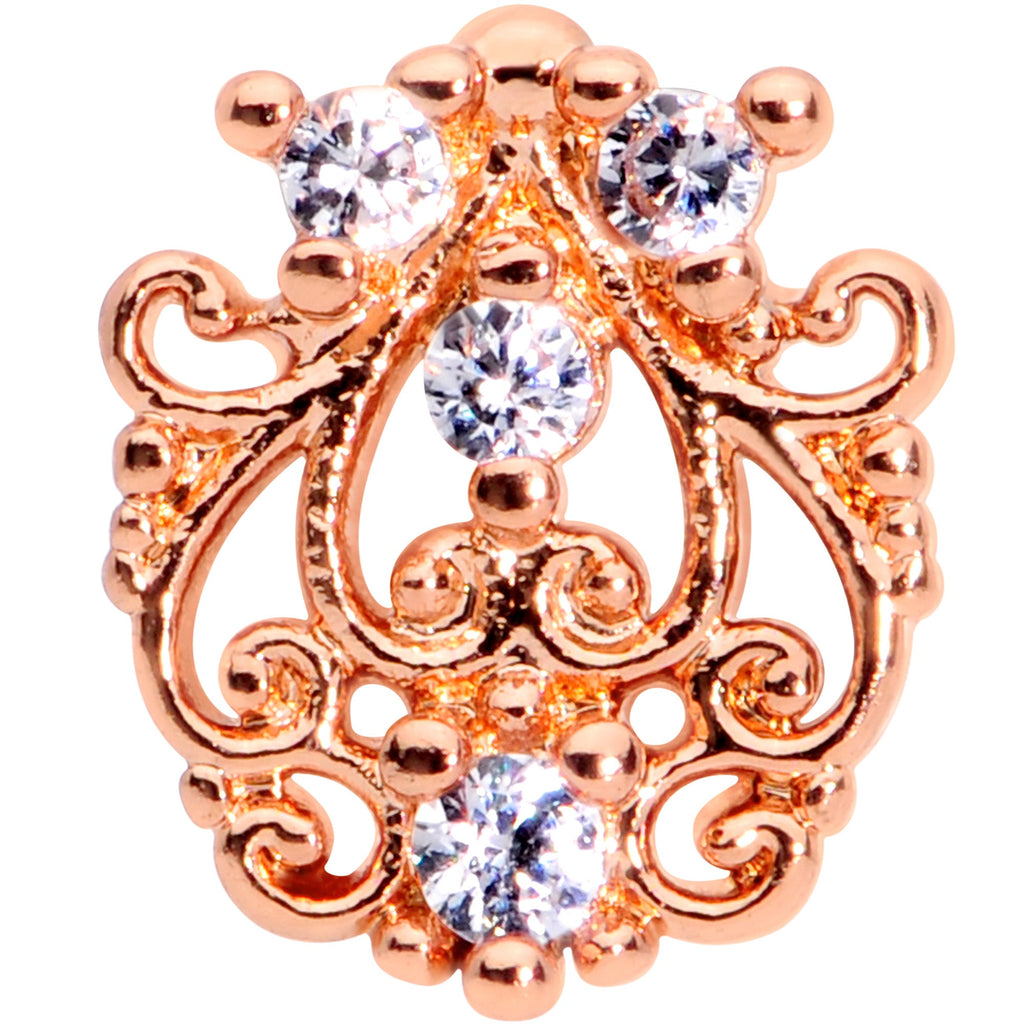 BodyCandy 16G 5/16 Clear CZ Gem Rose Gold Tone Elegant Labret Monroe Tragus — detail close-up