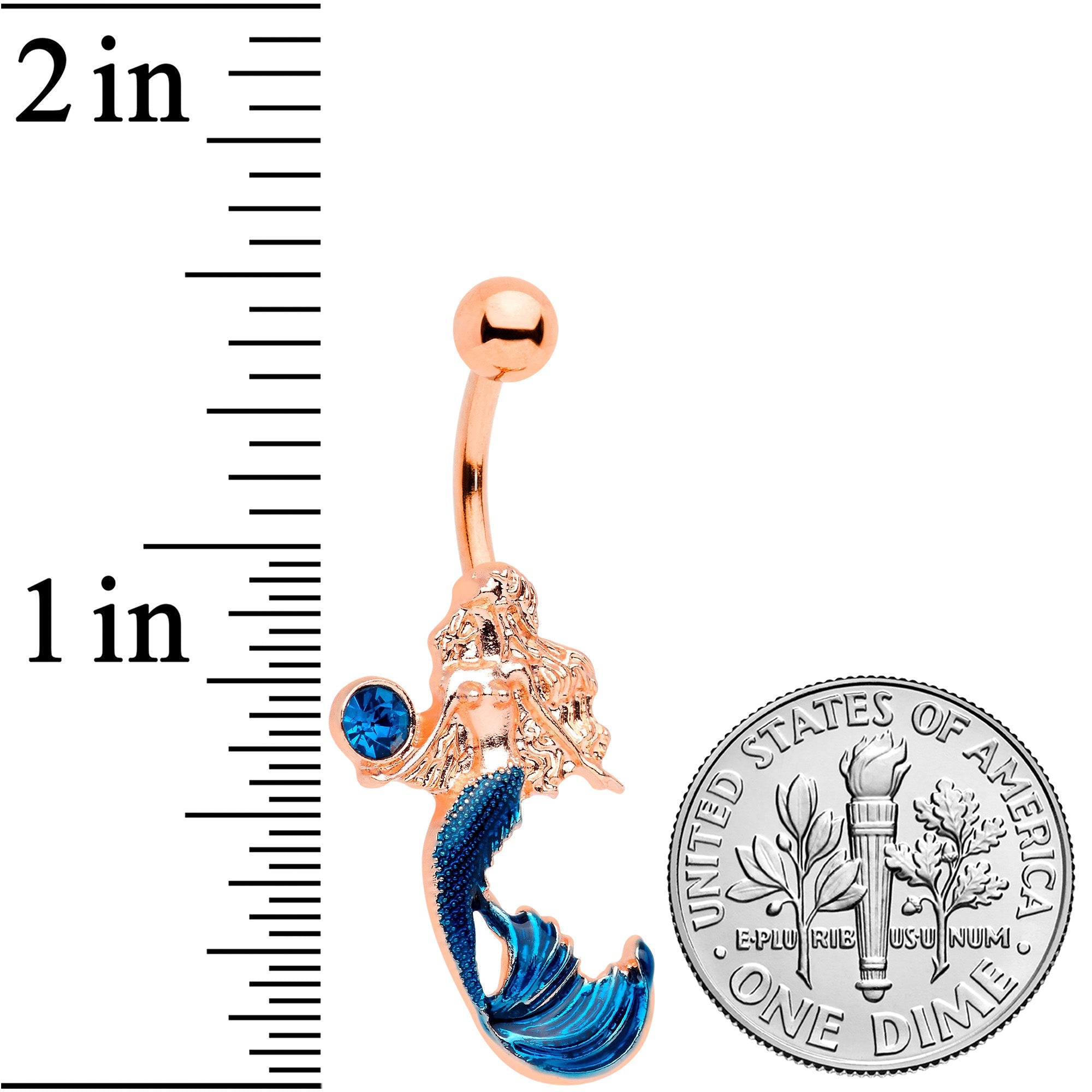 BodyCandy Aqua Gem Rose Gold Tone Mermaid Belly Ring — detail close-up