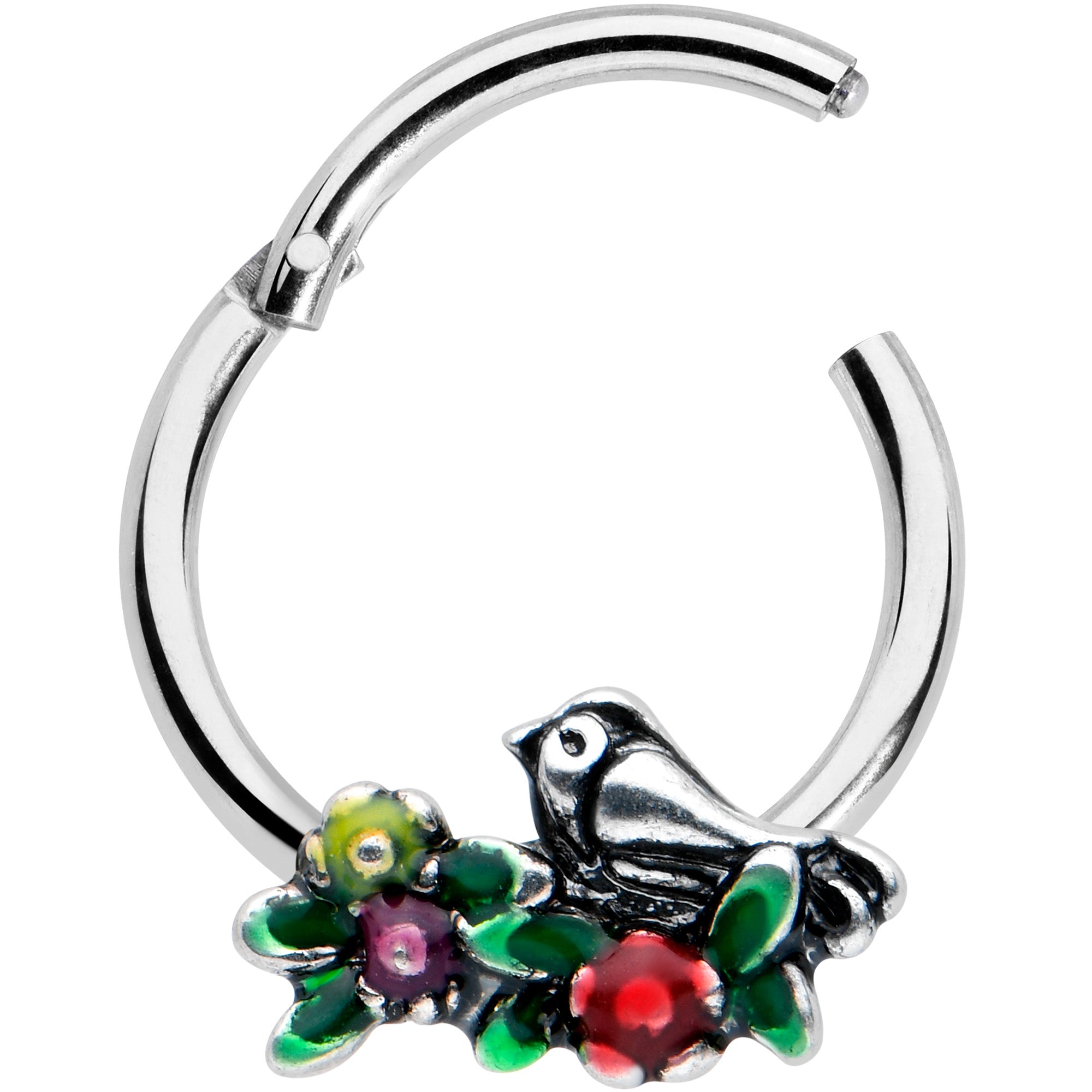 BodyCandy 16G 3/8 Perching Bird Cartilage Hinged Segment Ring — detail close-up