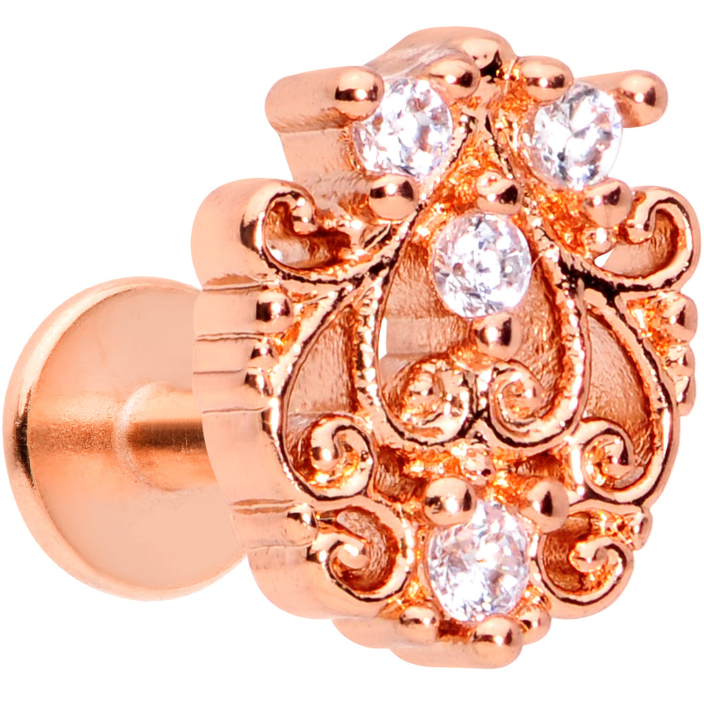 BodyCandy 16G 1/4 Clear CZ Gem Rose Gold Tone Elegant Labret Monroe Tragus — main product shot
