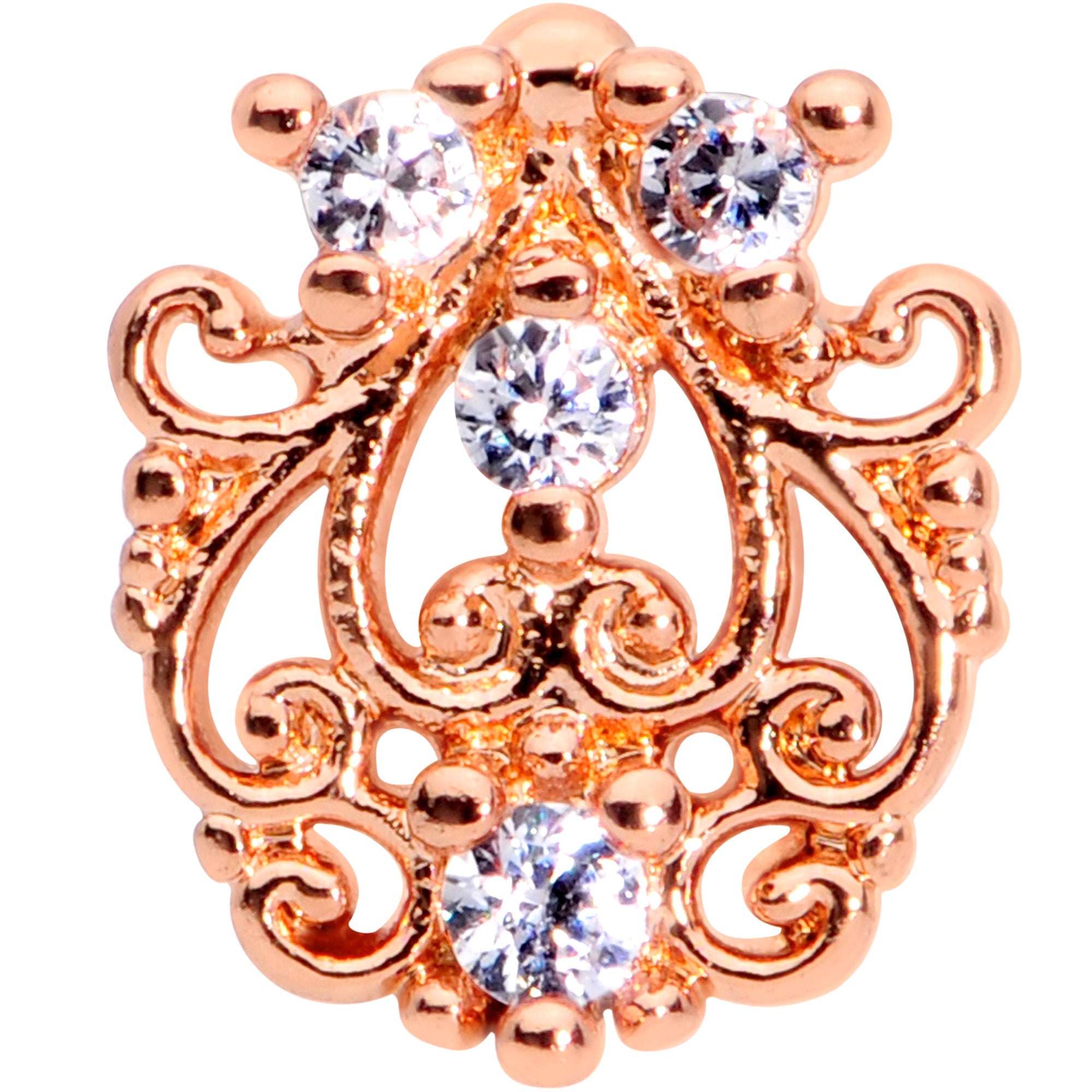 BodyCandy 16G 1/4 Clear CZ Gem Rose Gold Tone Elegant Labret Monroe Tragus — detail close-up