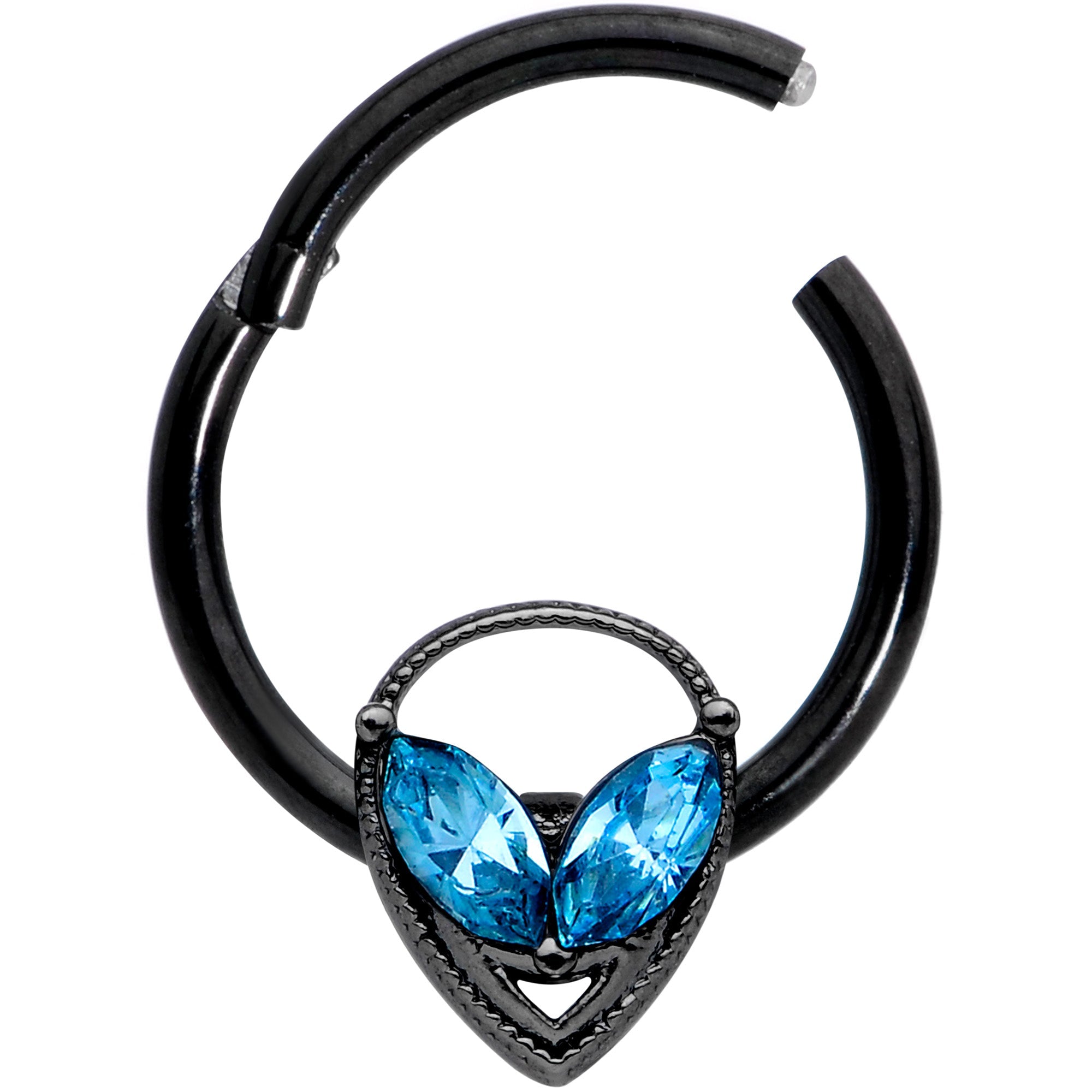 BodyCandy 16G 3/8 Aqua Gem Black Hollow Alien Septum Ring — detail close-up