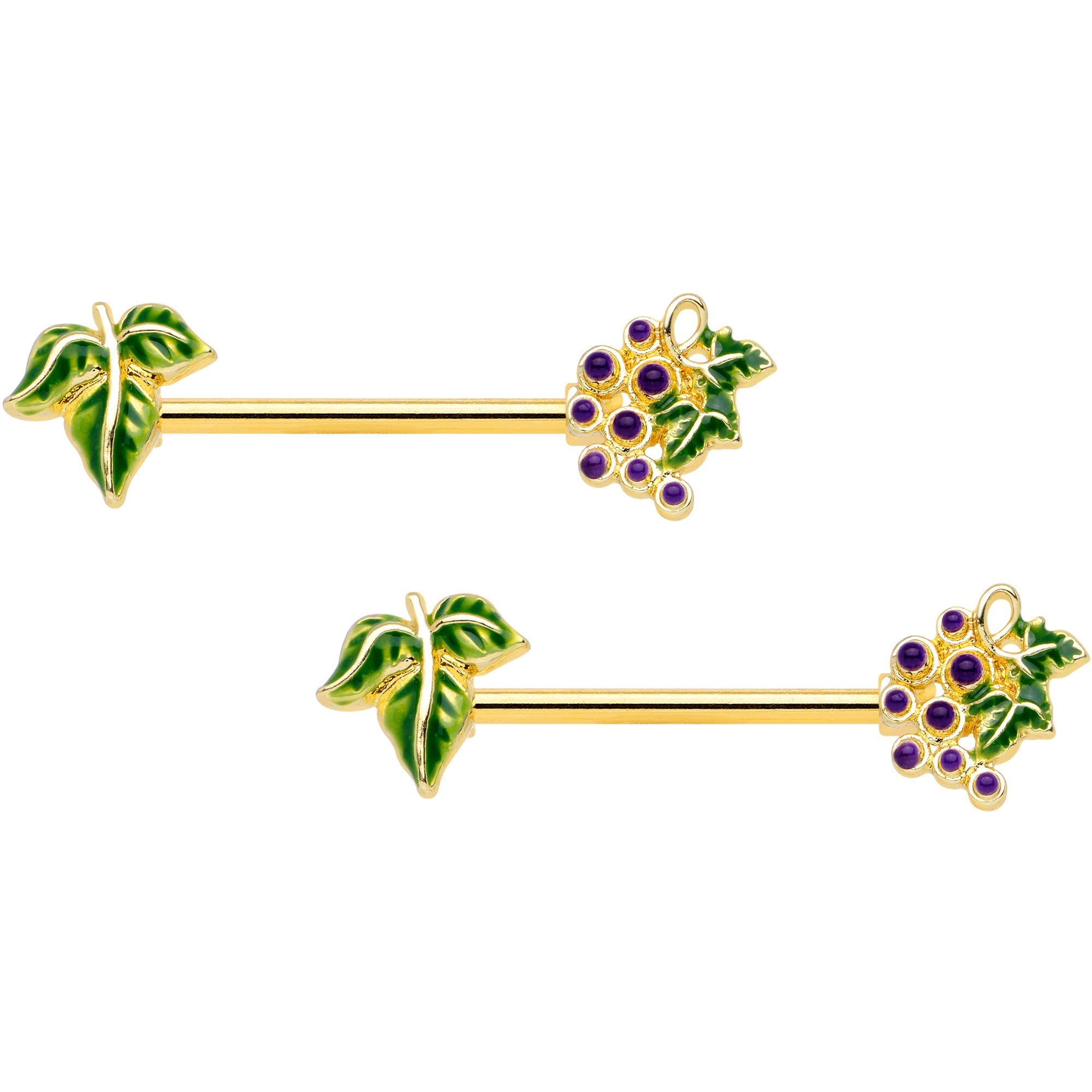 BodyCandy 14G 9/16 Gold Tone Yummy Grapes Barbell Nipple Ring Set — main product shot