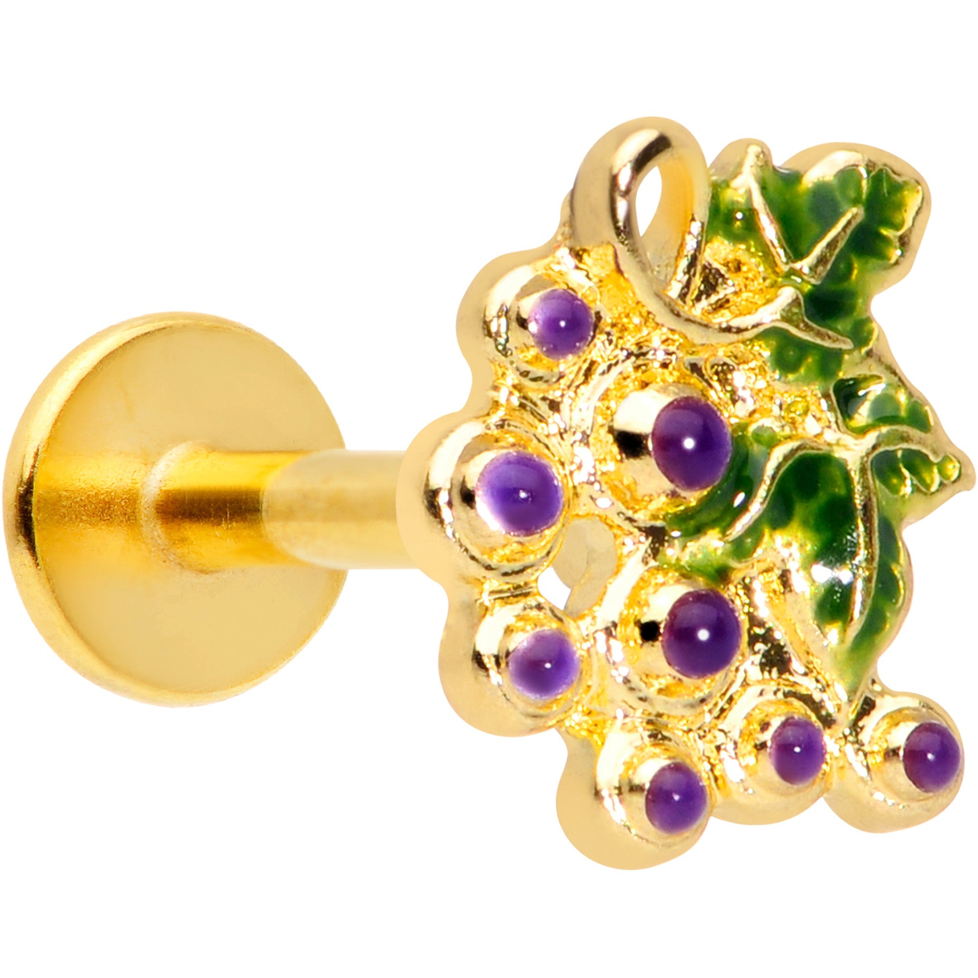 BodyCandy 16G 5/16 Gold Tone Yummy Grapes Labret Monroe Tragus — main product shot