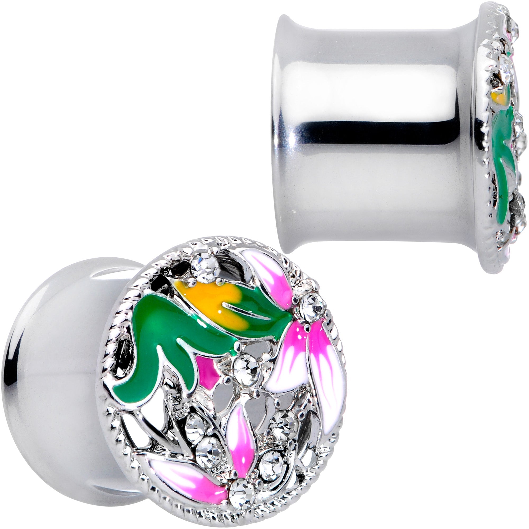 BodyCandy Clear Gem Exotic Garden Flower Double Flare Plug Set — lifestyle context