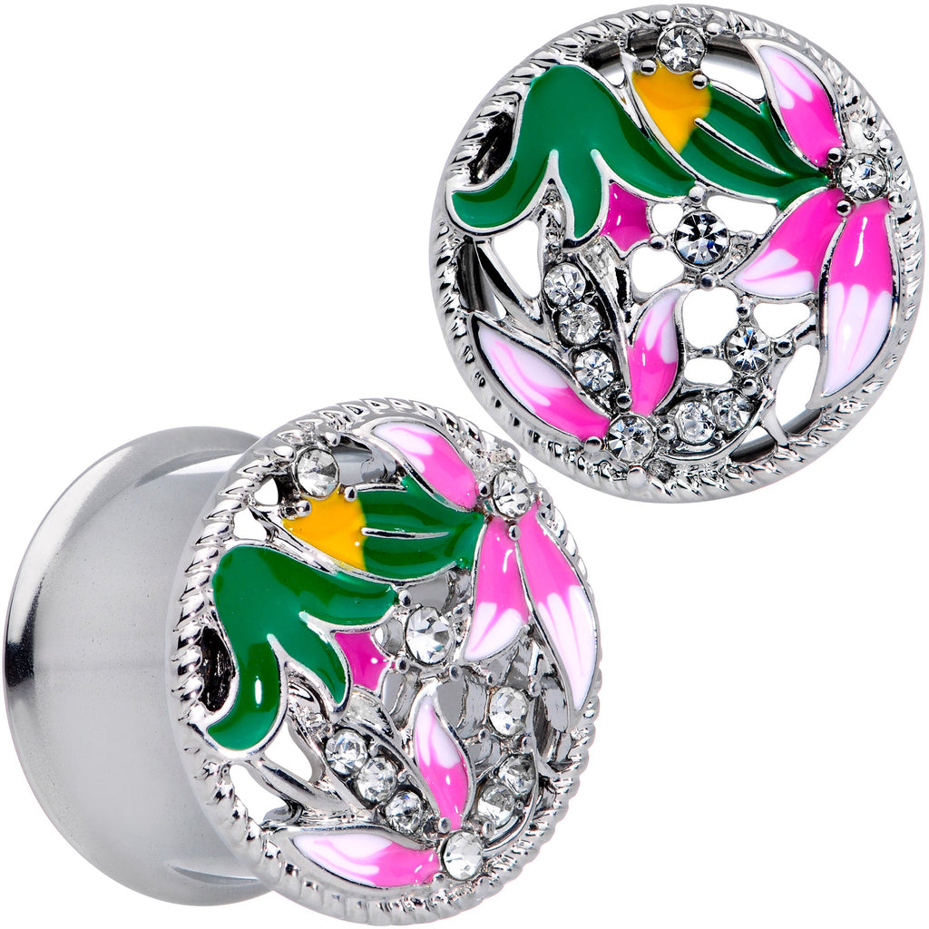 BodyCandy Clear Gem Exotic Garden Flower Double Flare Plug Set — in-use photo