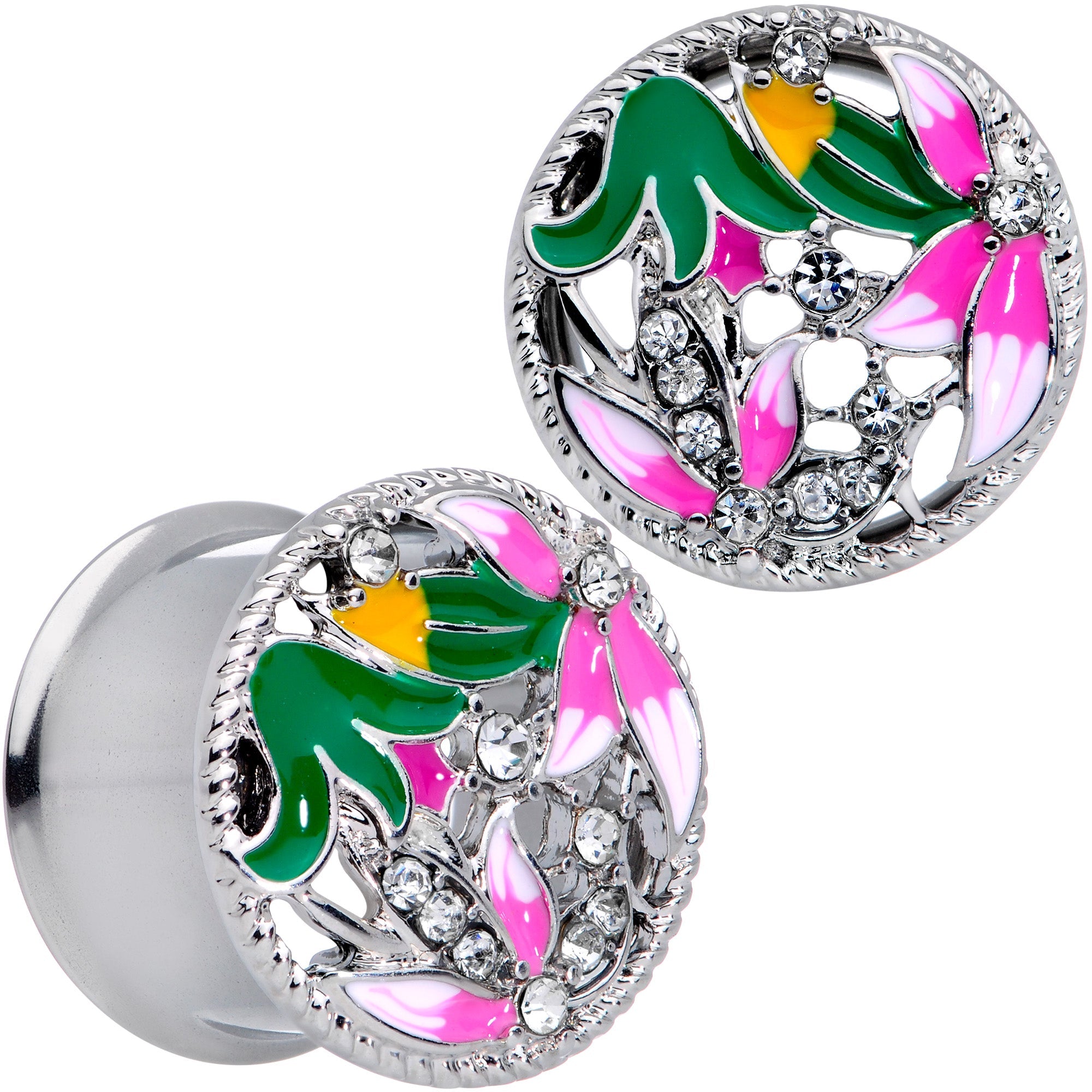 BodyCandy Clear Gem Exotic Garden Flower Double Flare Plug Set — in-use photo