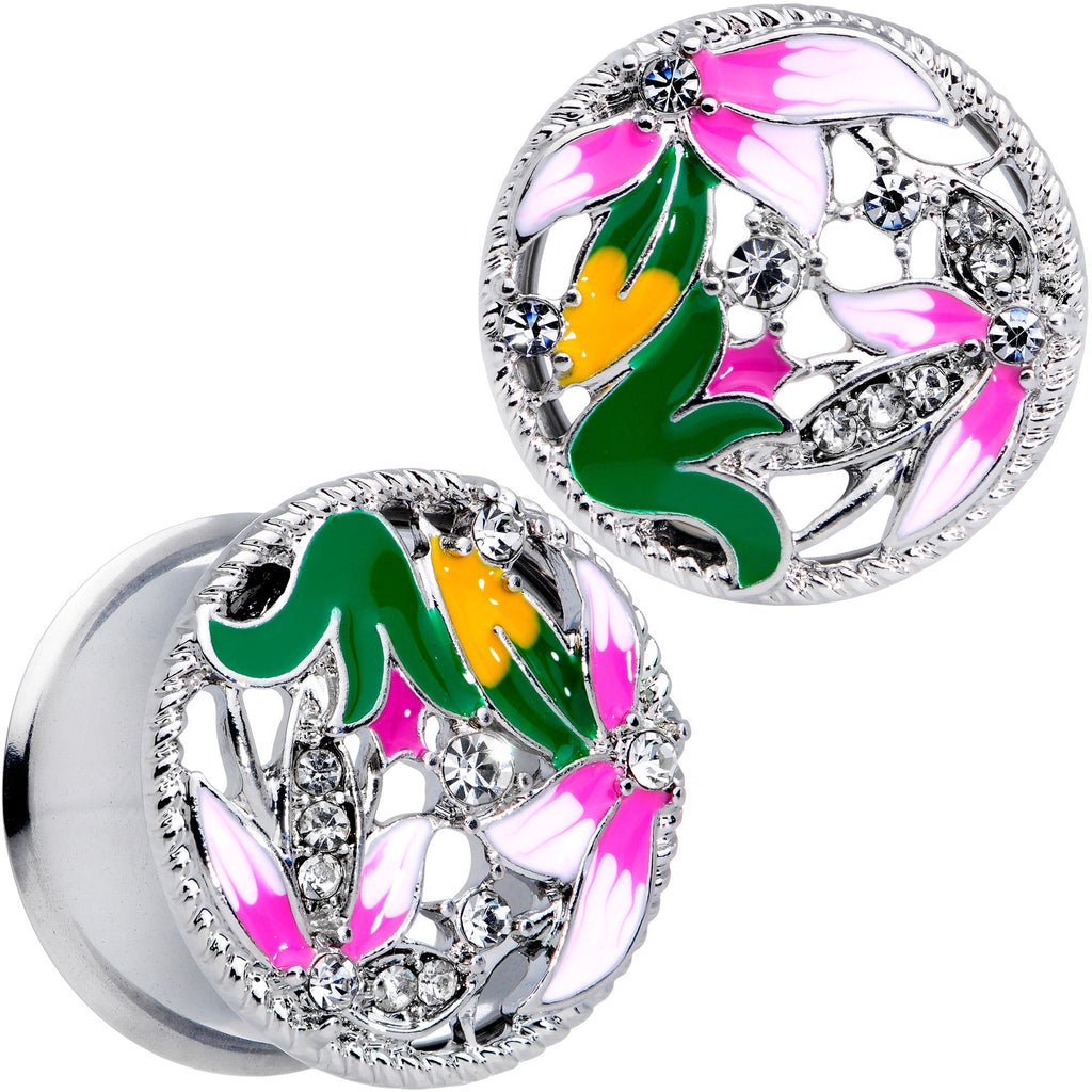 BodyCandy Clear Gem Exotic Garden Flower Double Flare Plug Set — size reference