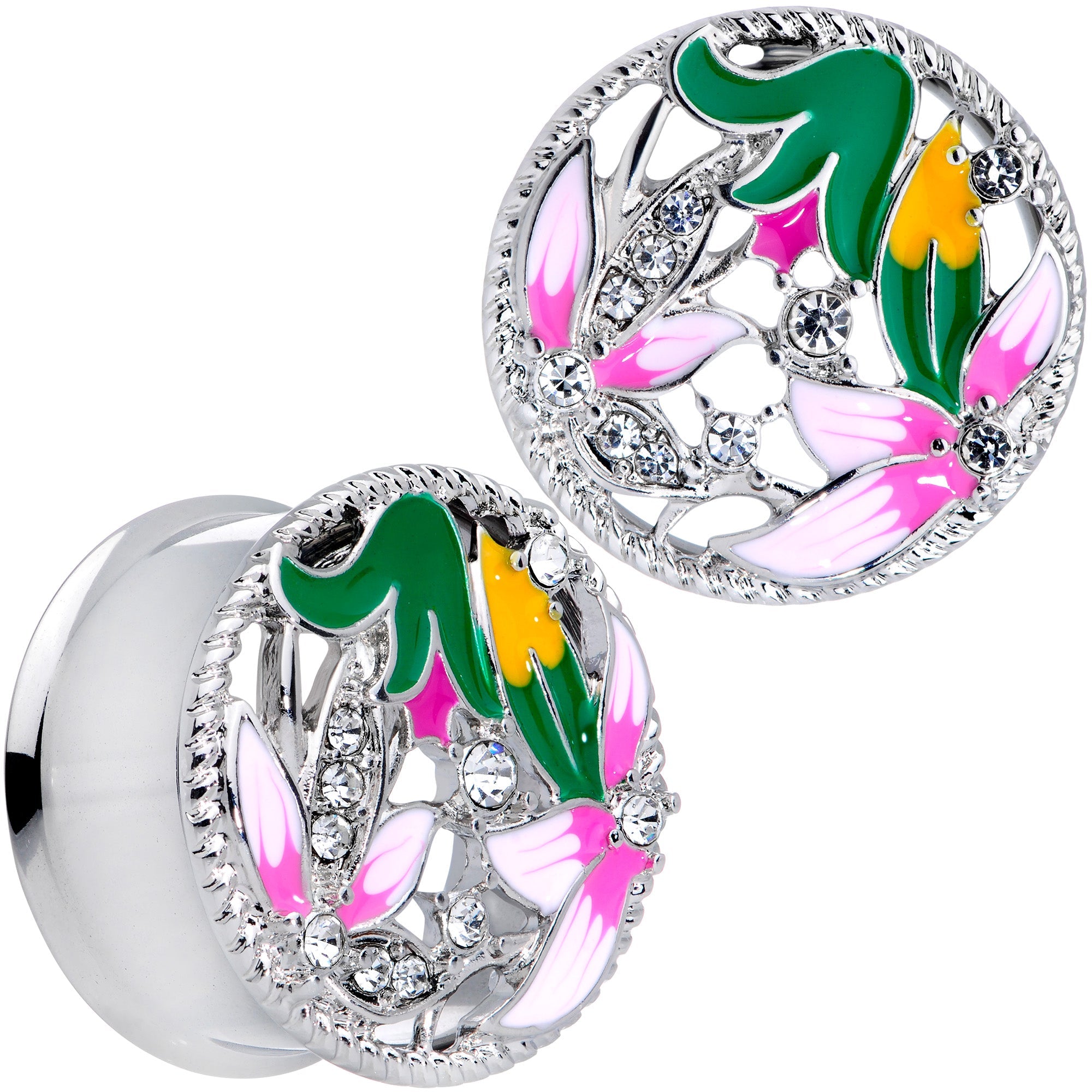 BodyCandy Clear Gem Exotic Garden Flower Double Flare Plug Set — color detail