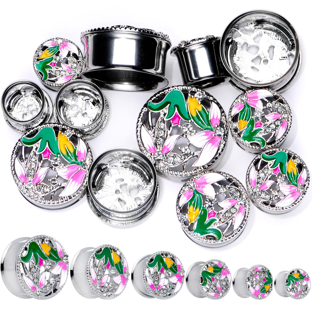 BodyCandy Clear Gem Exotic Garden Flower Double Flare Plug Set — main product shot