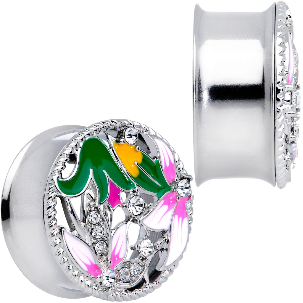 BodyCandy Clear Gem Exotic Garden Flower Double Flare Plug Set — side view