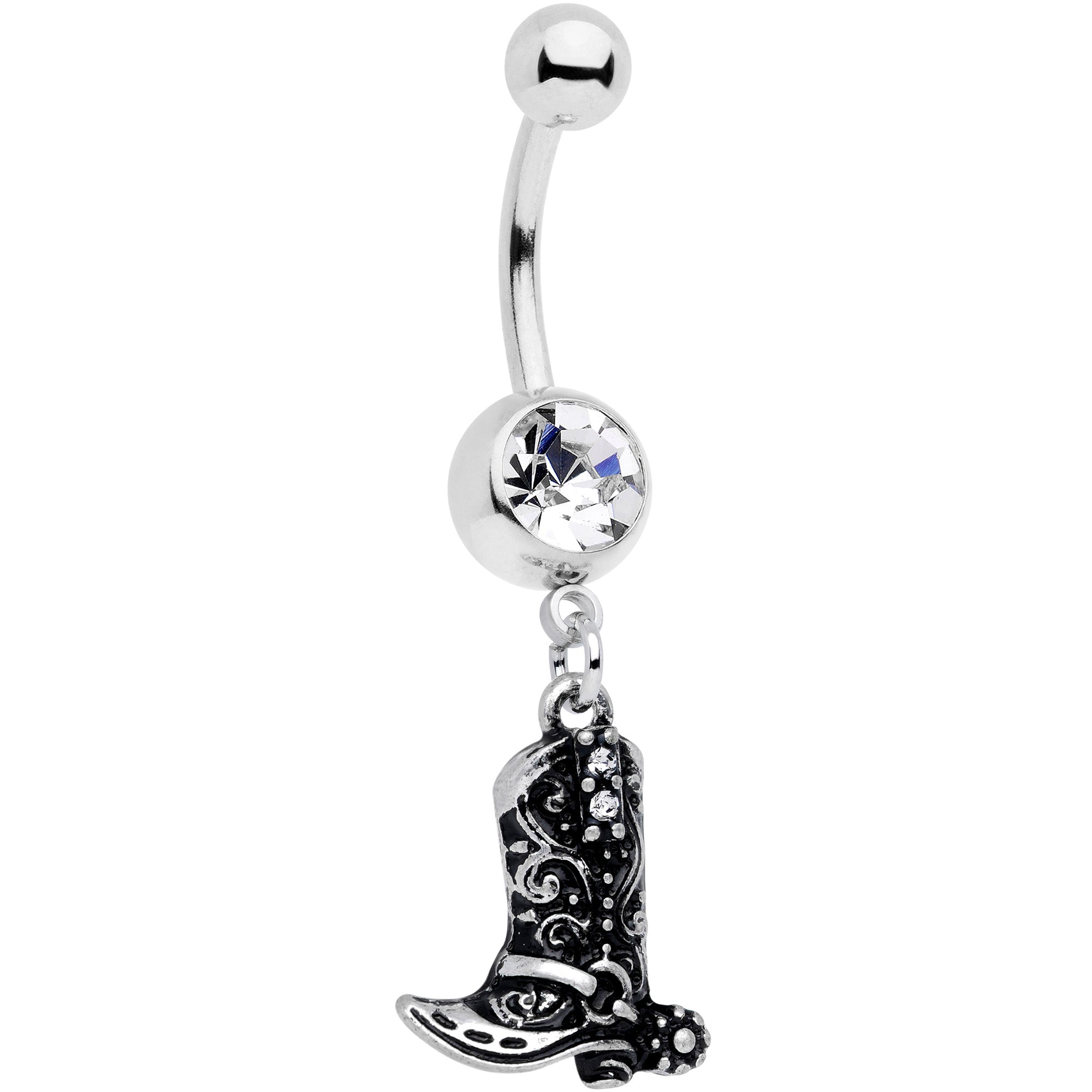 BodyCandy Clear Gem Cowboy Boot Dangle Belly Ring — main product shot