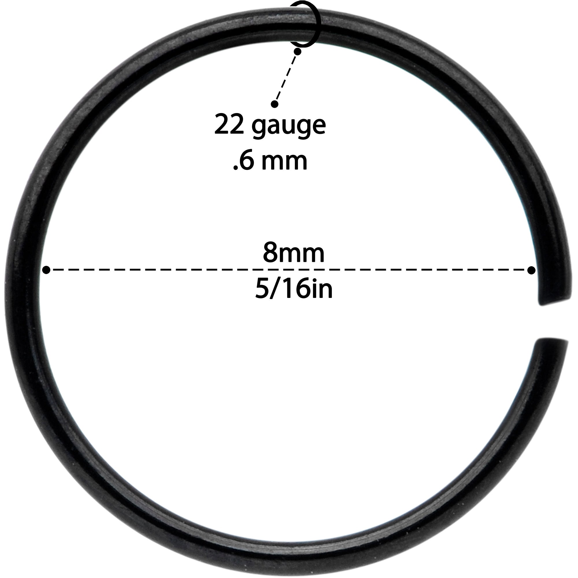 BodyCandy 22G 5/16 Black Anodized Seamless Circular Ring Set of 12 — side view