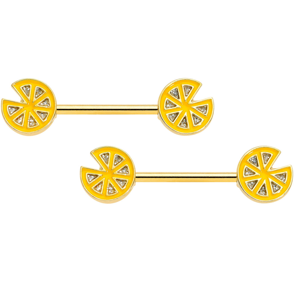 BodyCandy 14G 9/16 Gold Tone Tasty Orange Fruit Barbell Nipple Ring Set — main product shot
