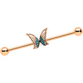 BodyCandy 14G Rose Gold Tone Bit of Blue Butterfly Industrial Barbell 38mm — main product shot