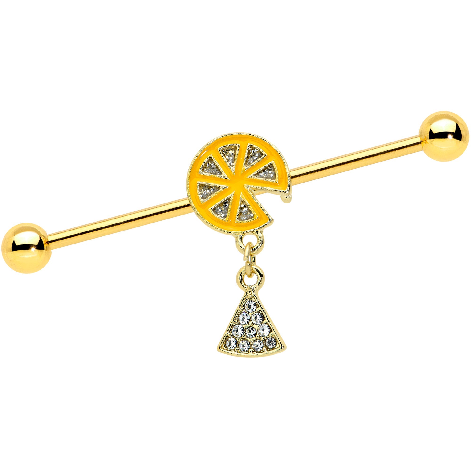 BodyCandy 14G Gold Tone Orange Fruit Dangle Industrial Barbell 38mm — main product shot