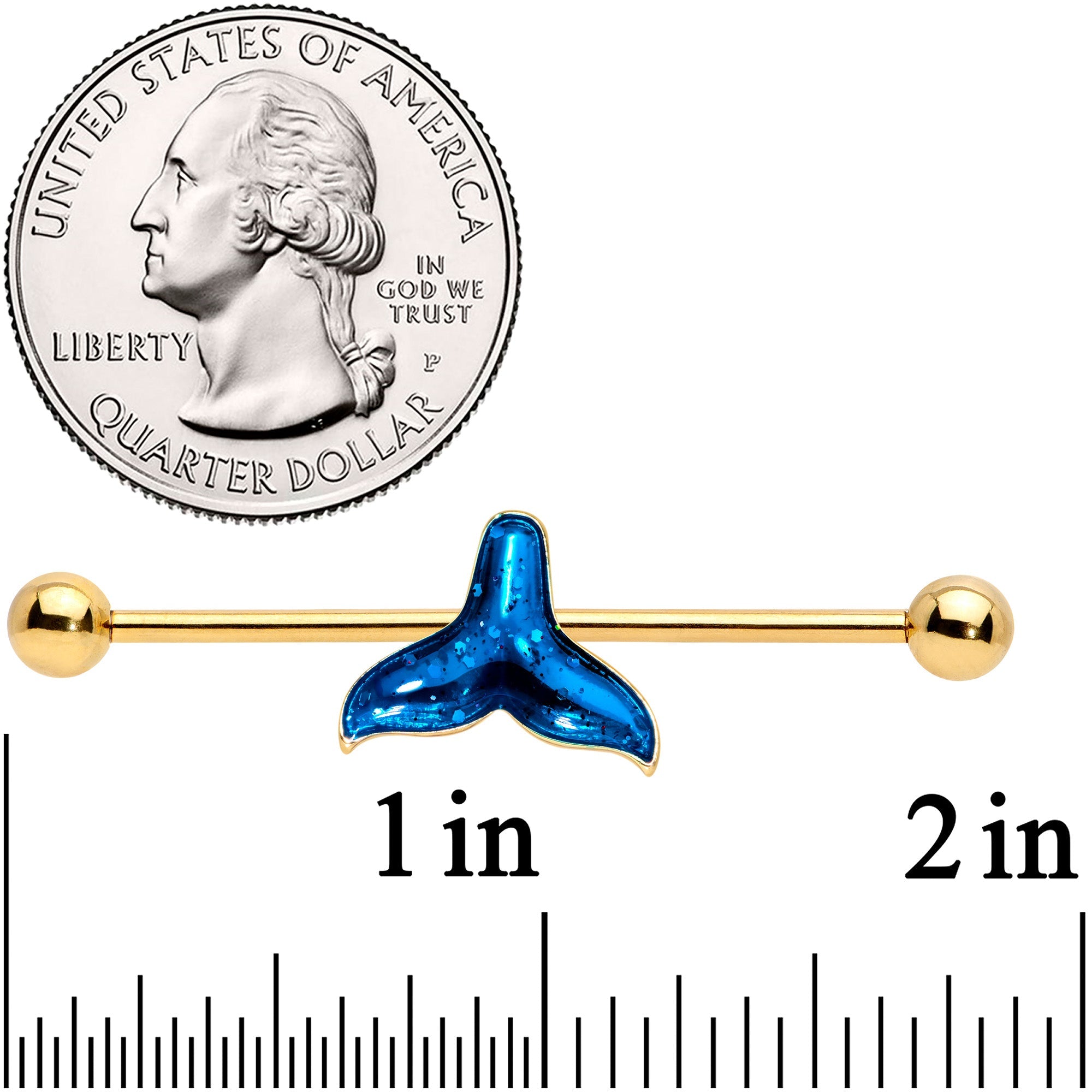 BodyCandy 14G Gold Tone Iridescent Mermaid Tail Industrial Barbell 38mm — lifestyle context