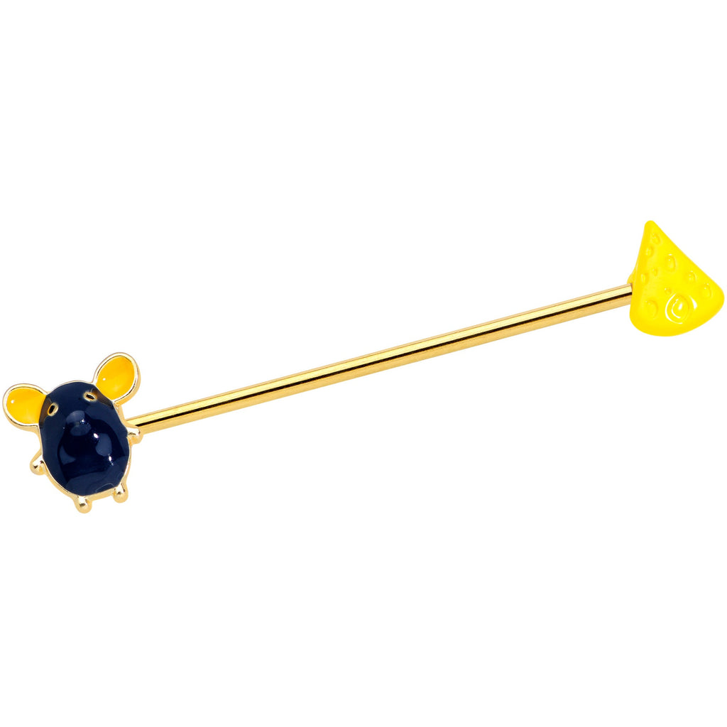 BodyCandy 14G Gold Tone Black Mouse Cheese Industrial Barbell 38mm — main product shot