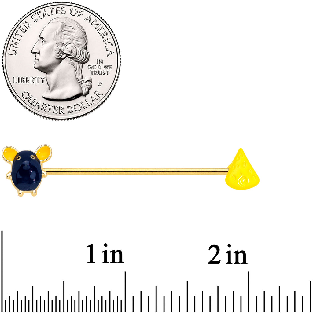 BodyCandy 14G Gold Tone Black Mouse Cheese Industrial Barbell 38mm — lifestyle context