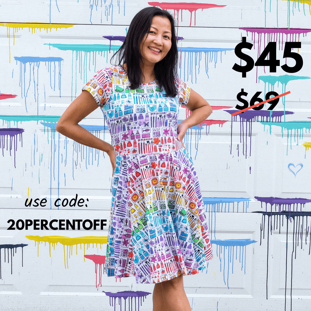 Princess Awesome & Boy Wonder Adult "Smarty Paints" Rainbow Art Supplies Super Twirler Dress with Pockets — main product shot