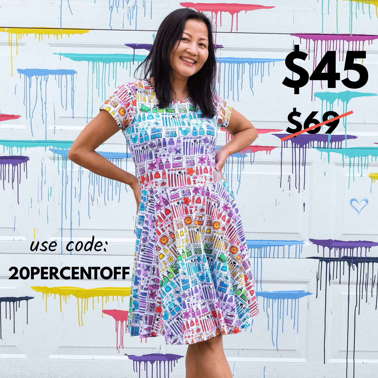 Princess Awesome & Boy Wonder Adult "Smarty Paints" Rainbow Art Supplies Super Twirler Dress with Pockets — main product shot