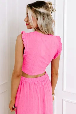 Pretty Little Patriot Pretty Little Patriot Bubblegum Beach Day Pink Skirt Set — Pretty Little Patriot branding close-up