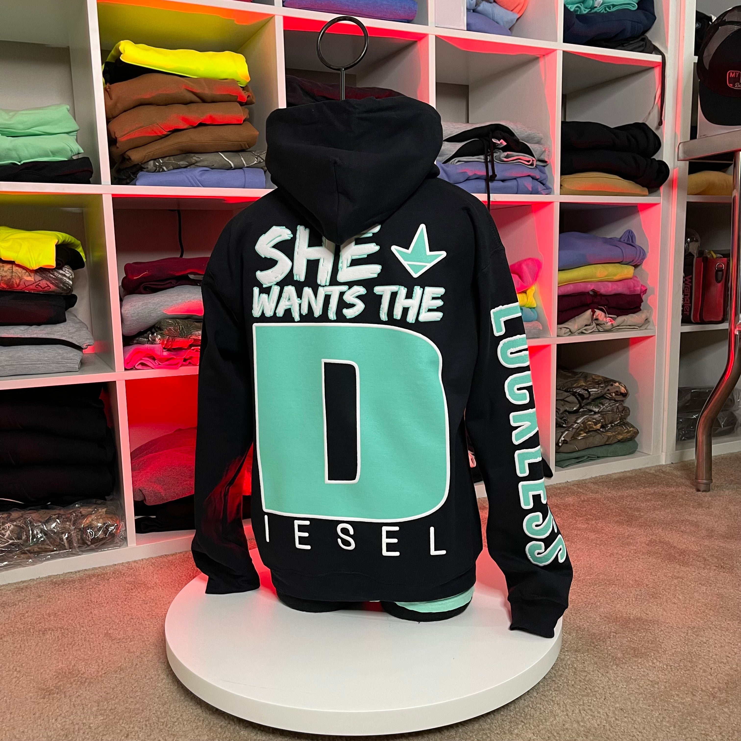 Luckless Outfitters She Wants the Diesel Hoodie — comparison shot