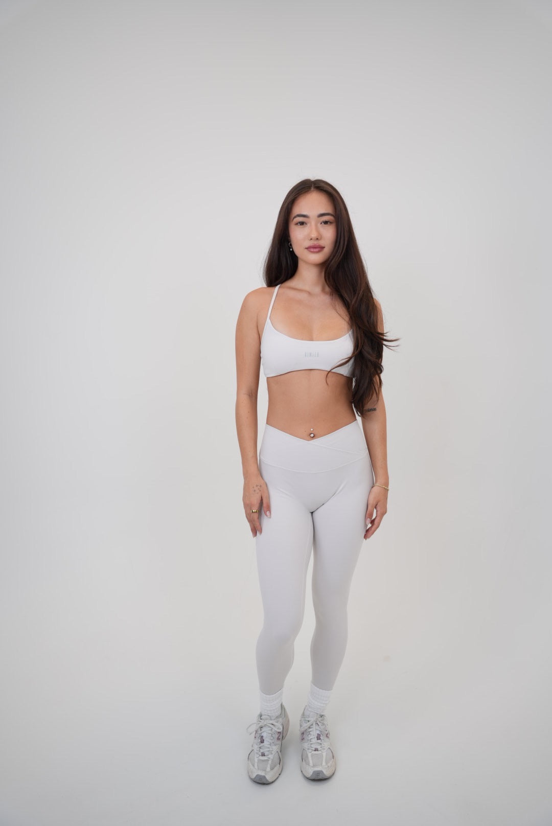 KIMITH BRAND My Time Is Divine Lime White Cross-Back Butter Soft Bra — in-use photo
