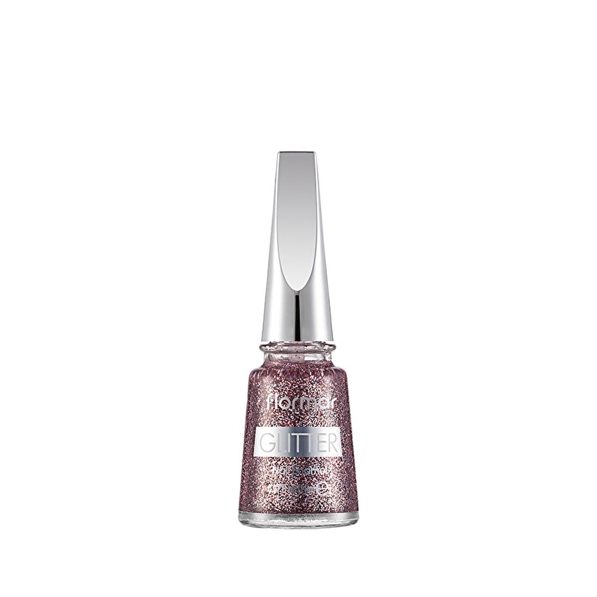 Flormar Glitter Semi-Transparent Nail Polish GL39 Red In Silver - Long Lasting