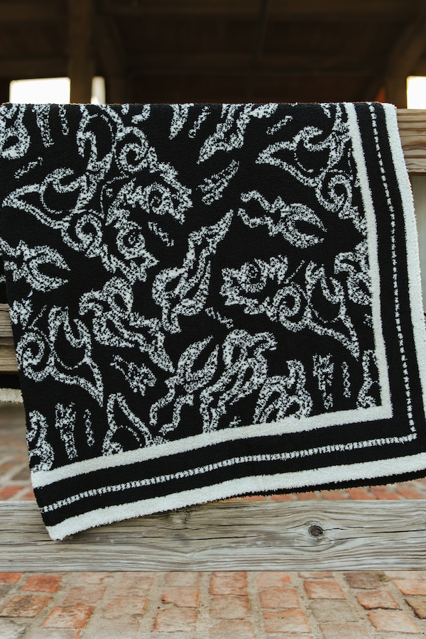 Whiskey Black & Co Lucky & Blessed Black Boot Stitch Blanket — folded blanket product shot