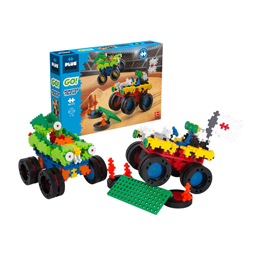 Plus Plus Go Monster Trucks 600 Piece Construction Toy Set - Enhances Creativity & Fine Motor Skills for Kids