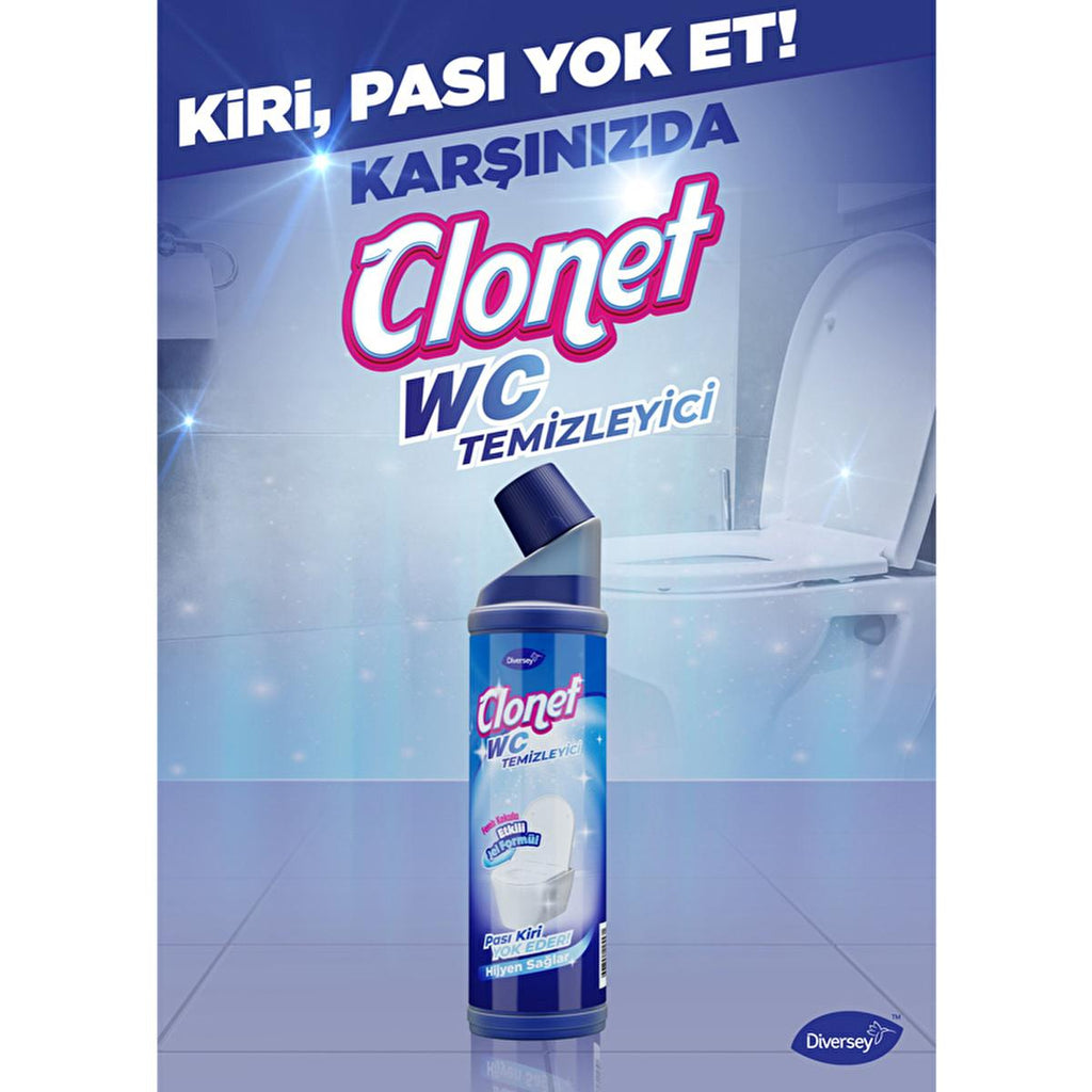 Diversey Clonet Toilet Cleaner - Effective & Powerful 25.36 fl oz Gel Toilet Bowl Cleaner with Hydrochloric Acid