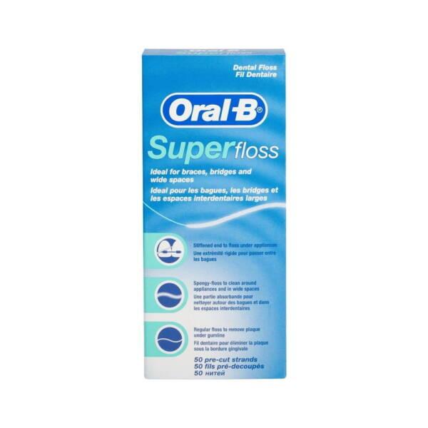 Oral-B Super Floss 50 Count - Effective Interdental Cleaning for Braces and Bridges