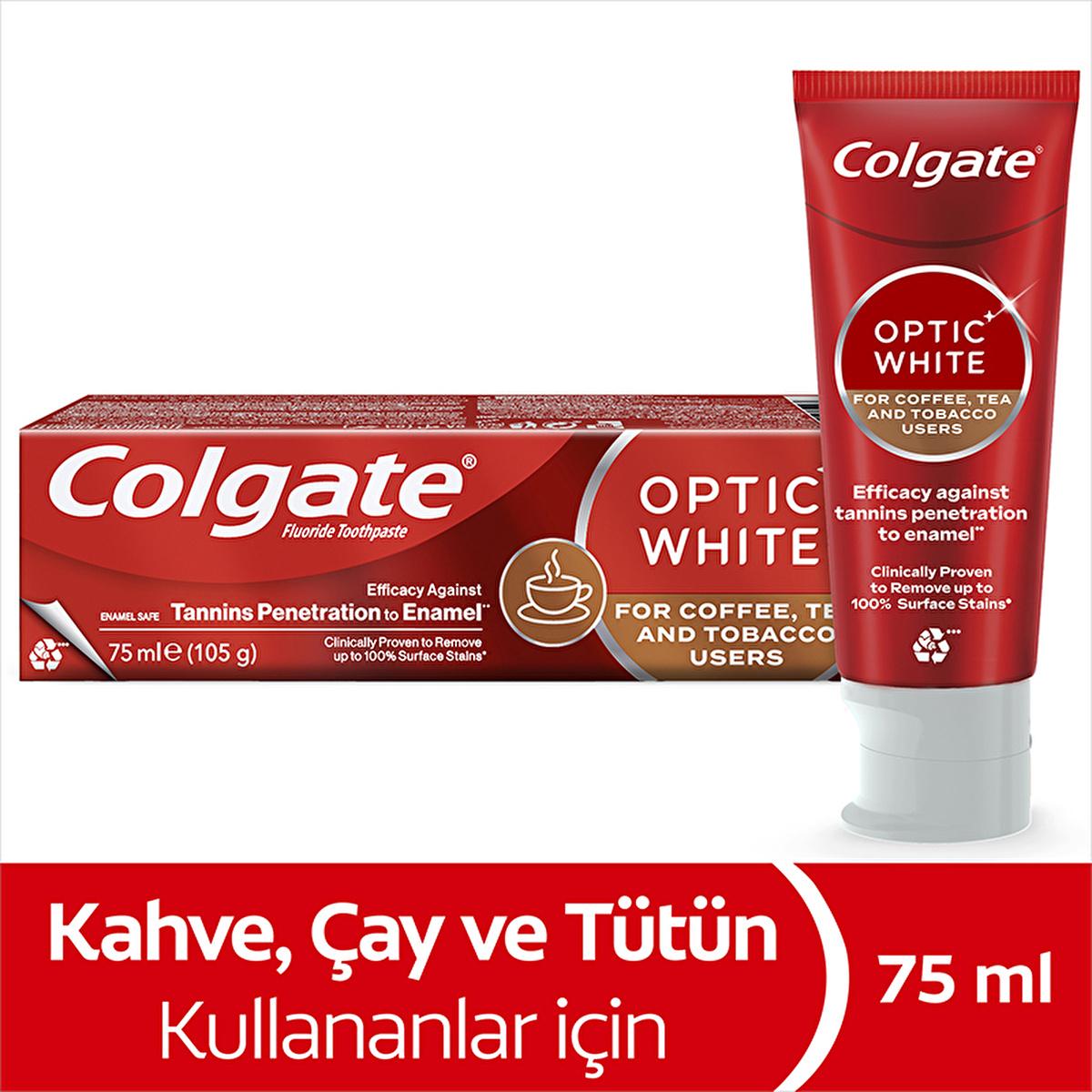 Colgate Optic White Whitening Toothpaste for Coffee & Tea Drinkers, Smokers - Gentle on Enamel, 2.54 fl oz