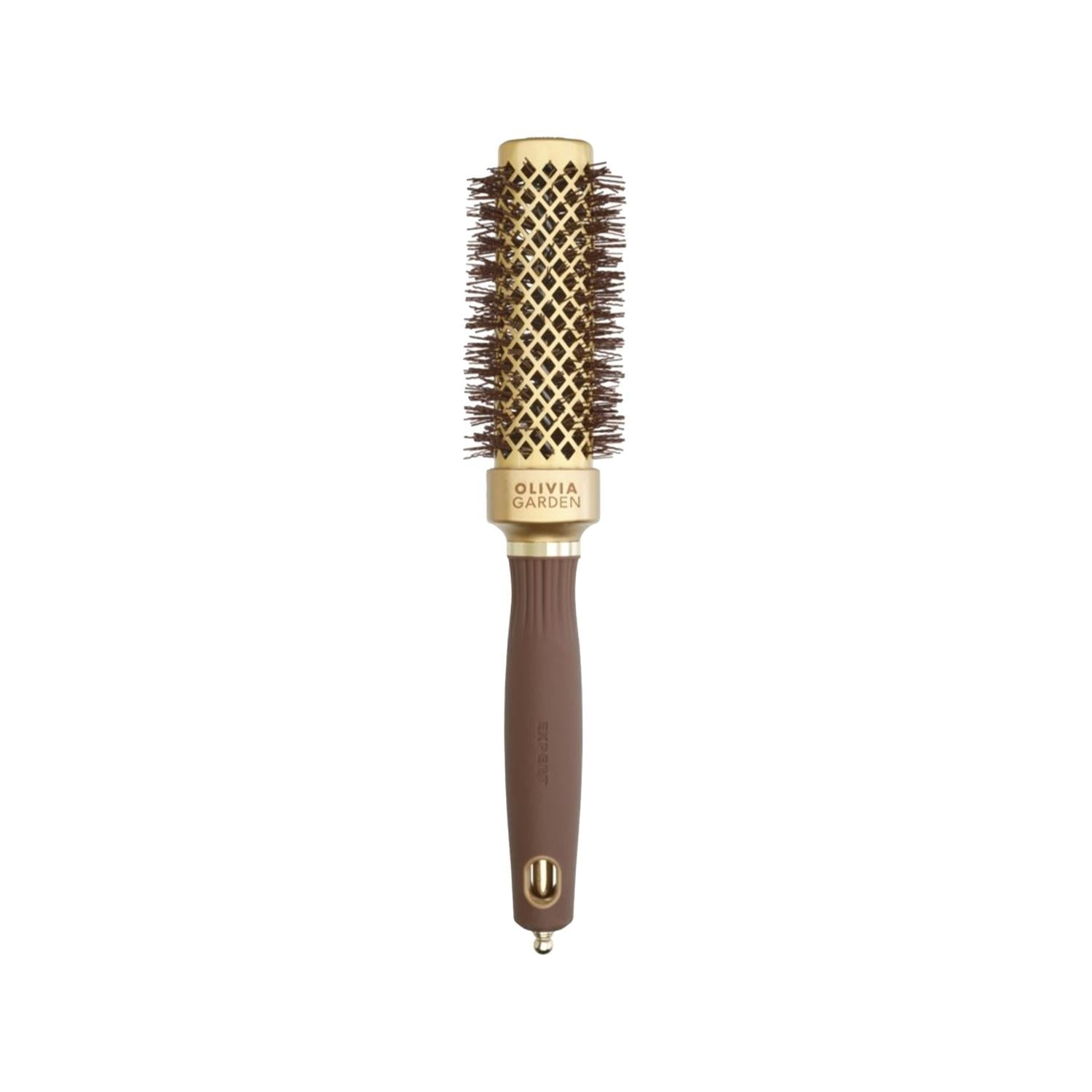 Olivia Garden Expert Blowout Straight Wavy Bristle Gold Brown Hair Brush 30mm - Professional Blowout Brush for Smooth Hair