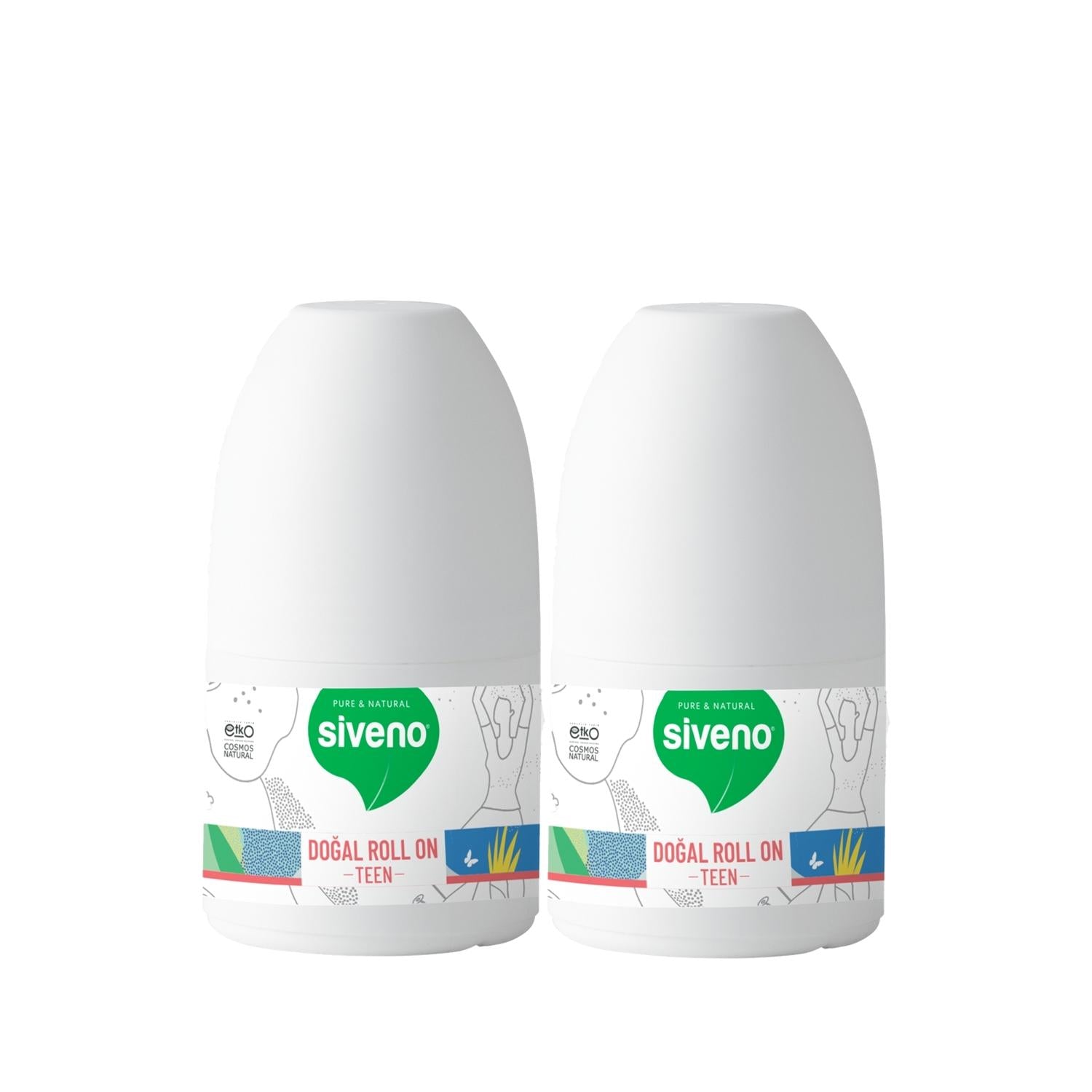Siveno Natural Roll-On Teen Pink Deodorant - 2 x 50ml - Natural Ingredients, Gentle on Skin